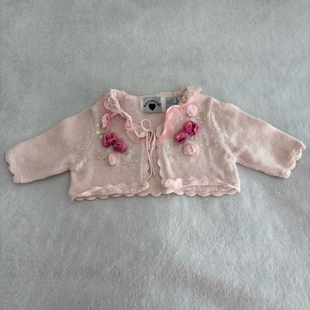 Hartstrings Light Pink Knit Vest with Rosette Details